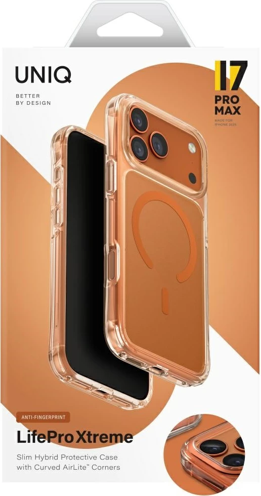 Mbështjellës UNIQ LifePro Xtreme Magclick Charging për iPhone 17 Pro Max, MagSafe, TPU/PC, portokalli