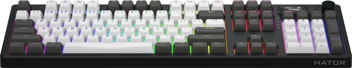 Tastierë mekanike Hator Skyfall 100 PRO, RGB, wireless/wired, full-size, gri-e zezë
