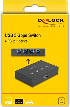 Switch USB DeLOCK 4-në-1, USB 3.2 Gen 1, 5 Gbps, i zi