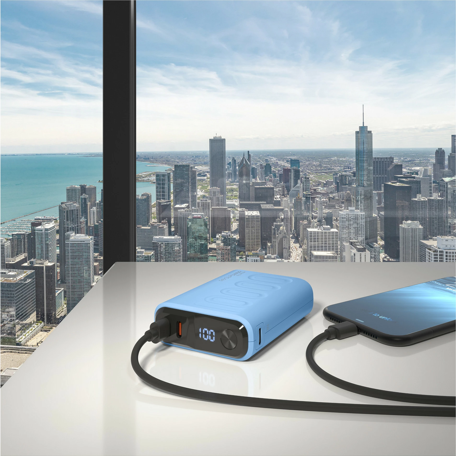 Power bank RealPower PB-10000C PD+, 10000 mAh, USB-C, ekran, vjollcë