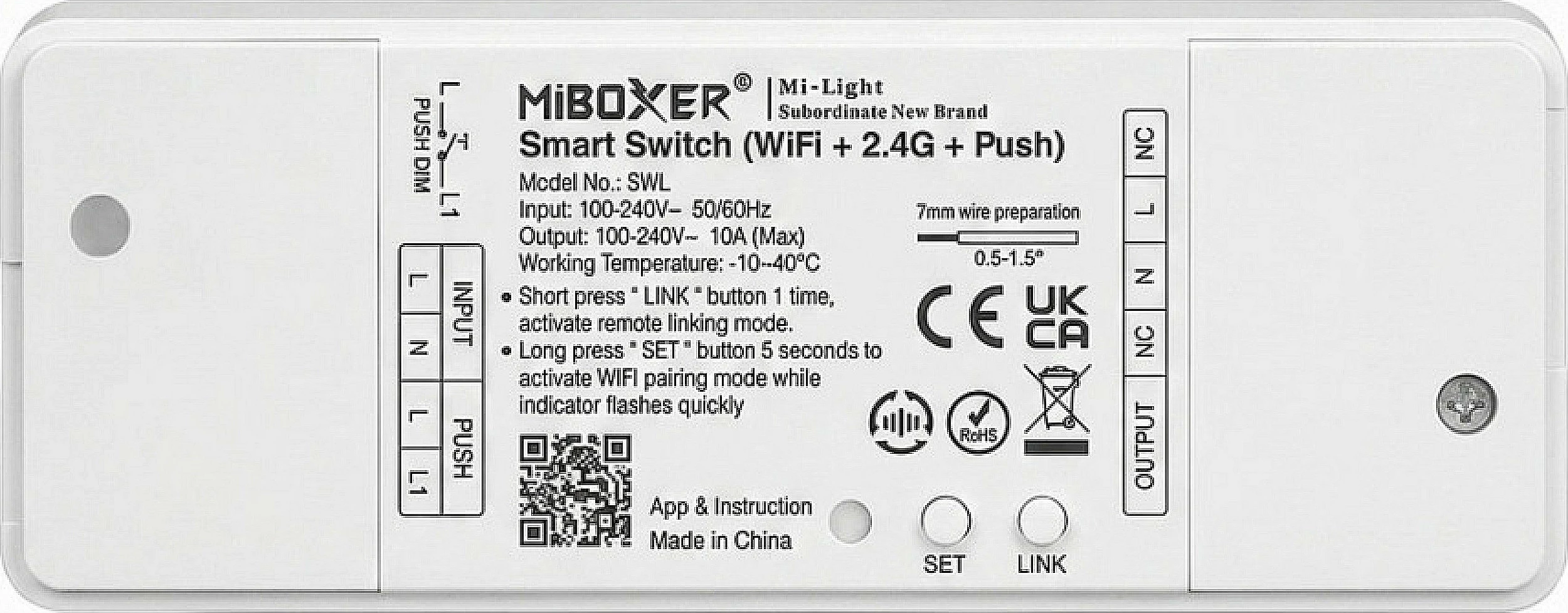 Smart switch Miboxer Mi-Light SW1, WiFi + 2.4G + Push, 10A