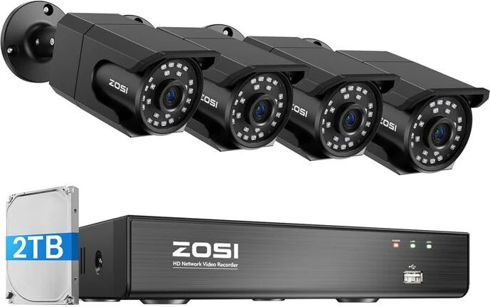 Set kamerash IP ZOSI C105, 4 copë, 8MP, WiFi, regjistrues me HDD 2TB, i zi