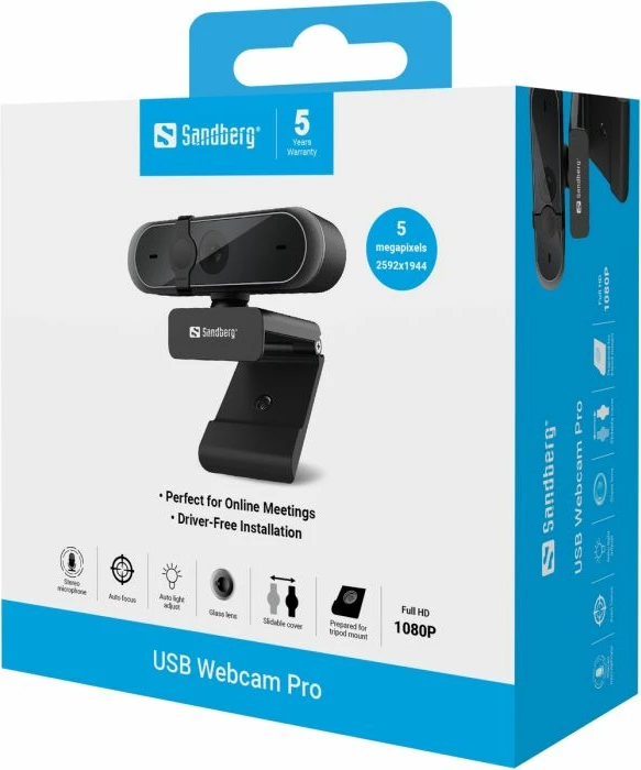 Kamerë web USB Sandberg 133-95 Full HD 1080p, autofocus, mikrofon stereo, e zezë, set 3 copë