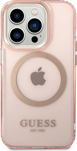 Mbështjellës Guess Gold Outline MagSafe për iPhone 14 Pro Max 6.7", rozë