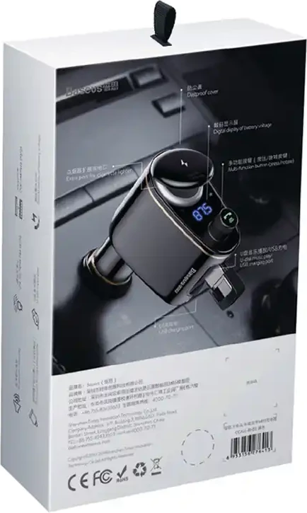 Transmetues Bluetooth për veturë Baseus S-06, MP3, 2x USB, i zi