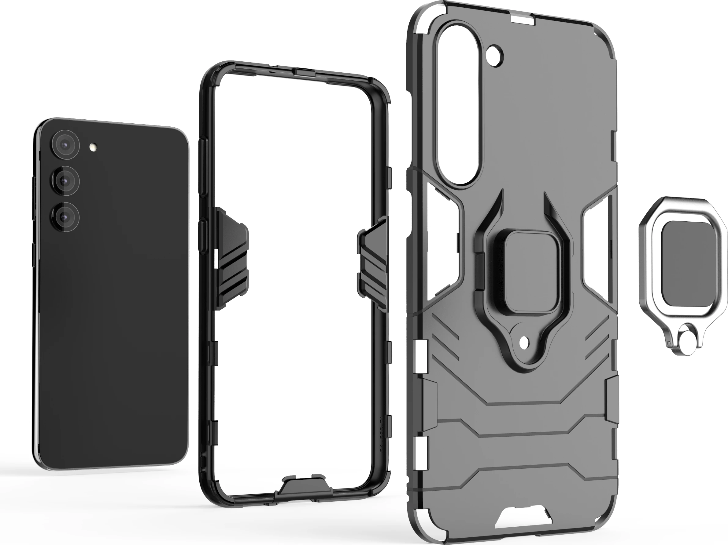 Mbështjellës Hurtel Ring Armor për Samsung Galaxy S23+, me unazë magnetike, i zi