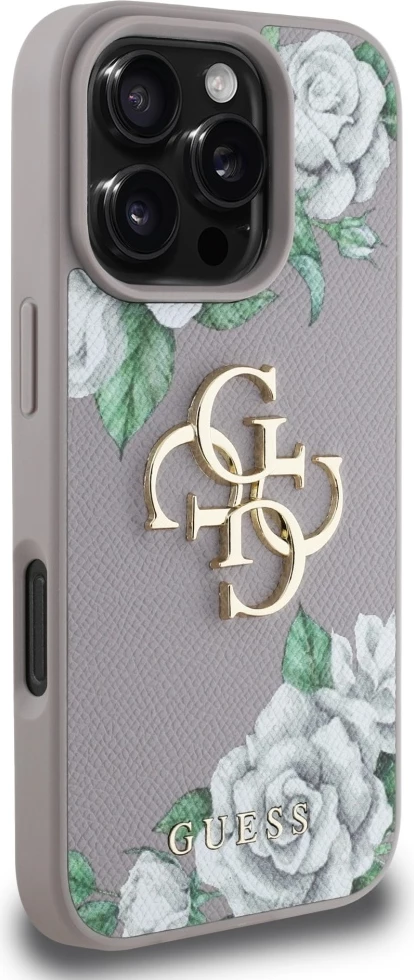 Mbështjellës Guess Grained Roses Big 4G logo për iPhone 16 Pro, vjollcë