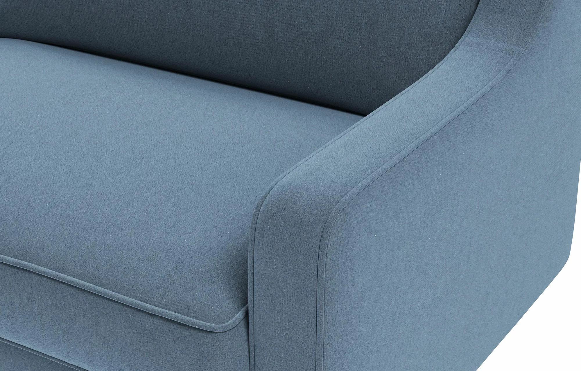 Divan treshe Robin, ngjyrë ocean blue, këmbë dru arre