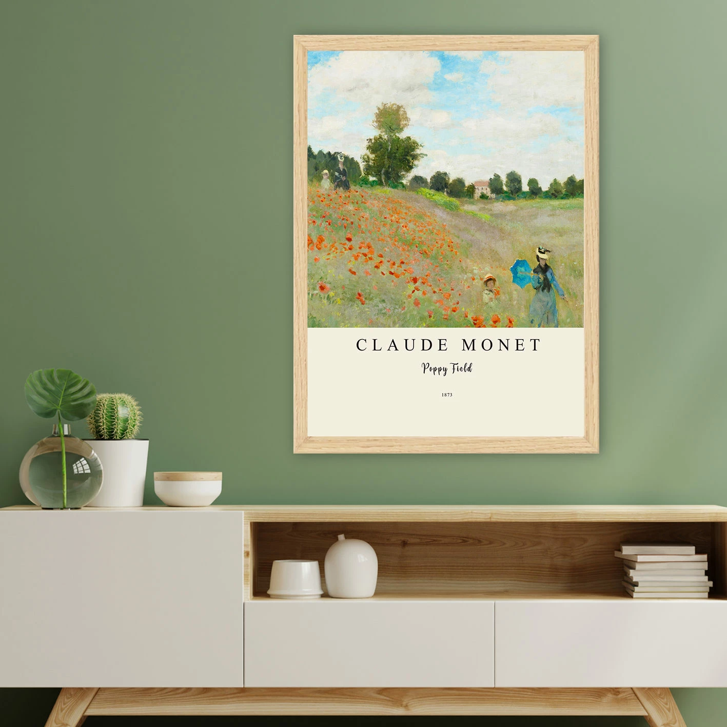 Pikturë dekorative me kornizë, Poppy Field nga Claude Monet, shumëngjyrëshe, 35x45cm