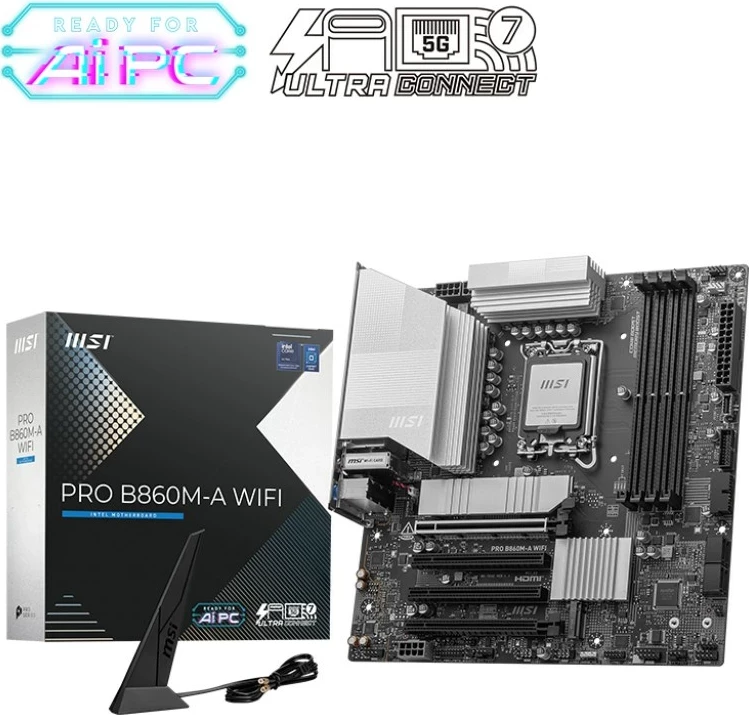 Pllakë amë MSI PRO B860M-A WIFI, Intel B860, micro ATX, E zezë