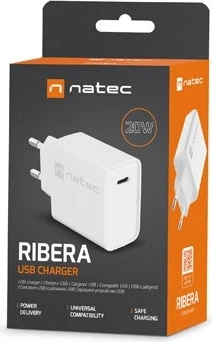 Karikuesi rrjetor NATEC RIBERA USB-C 20W PD, i bardhë