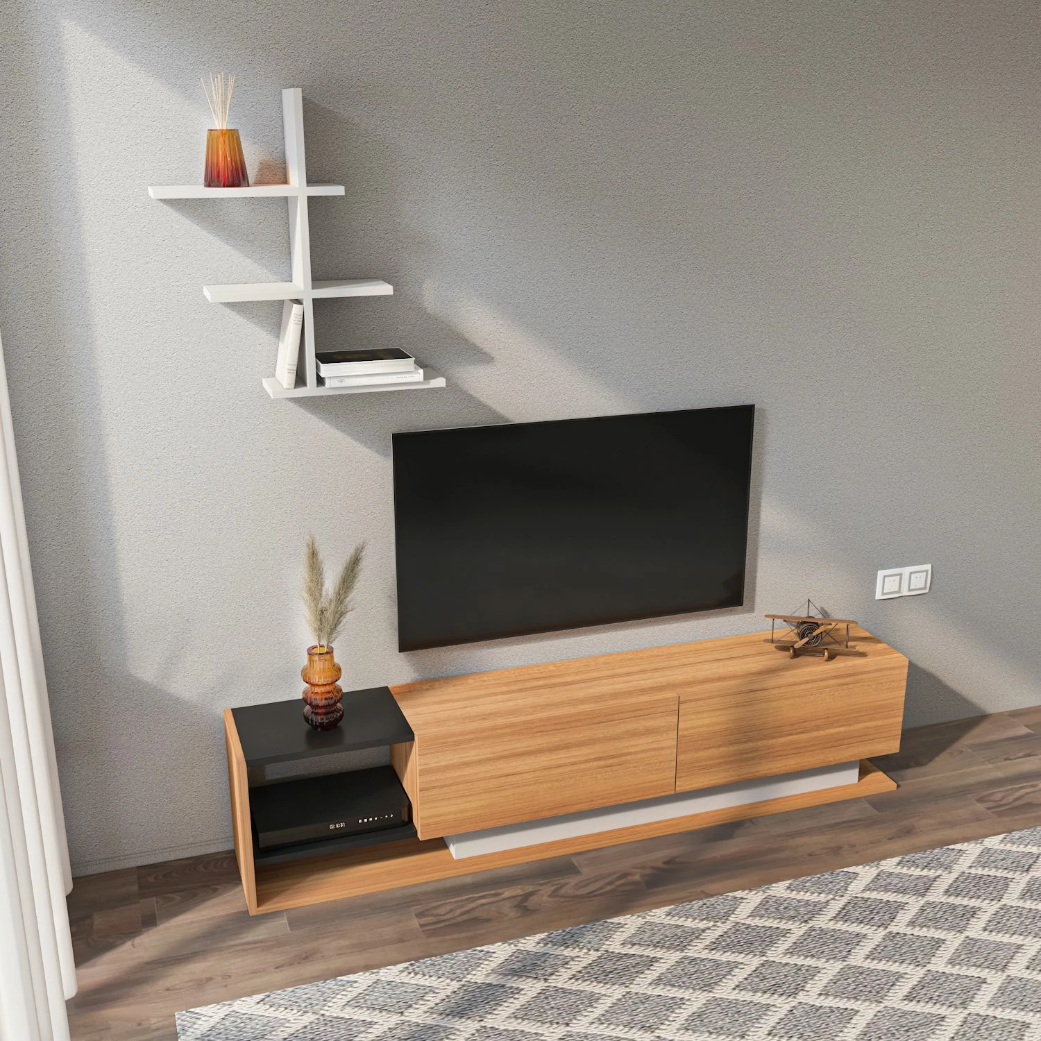 Kënd TV Hanah Home, Liza, ngjyrë teak dhe e bardhë