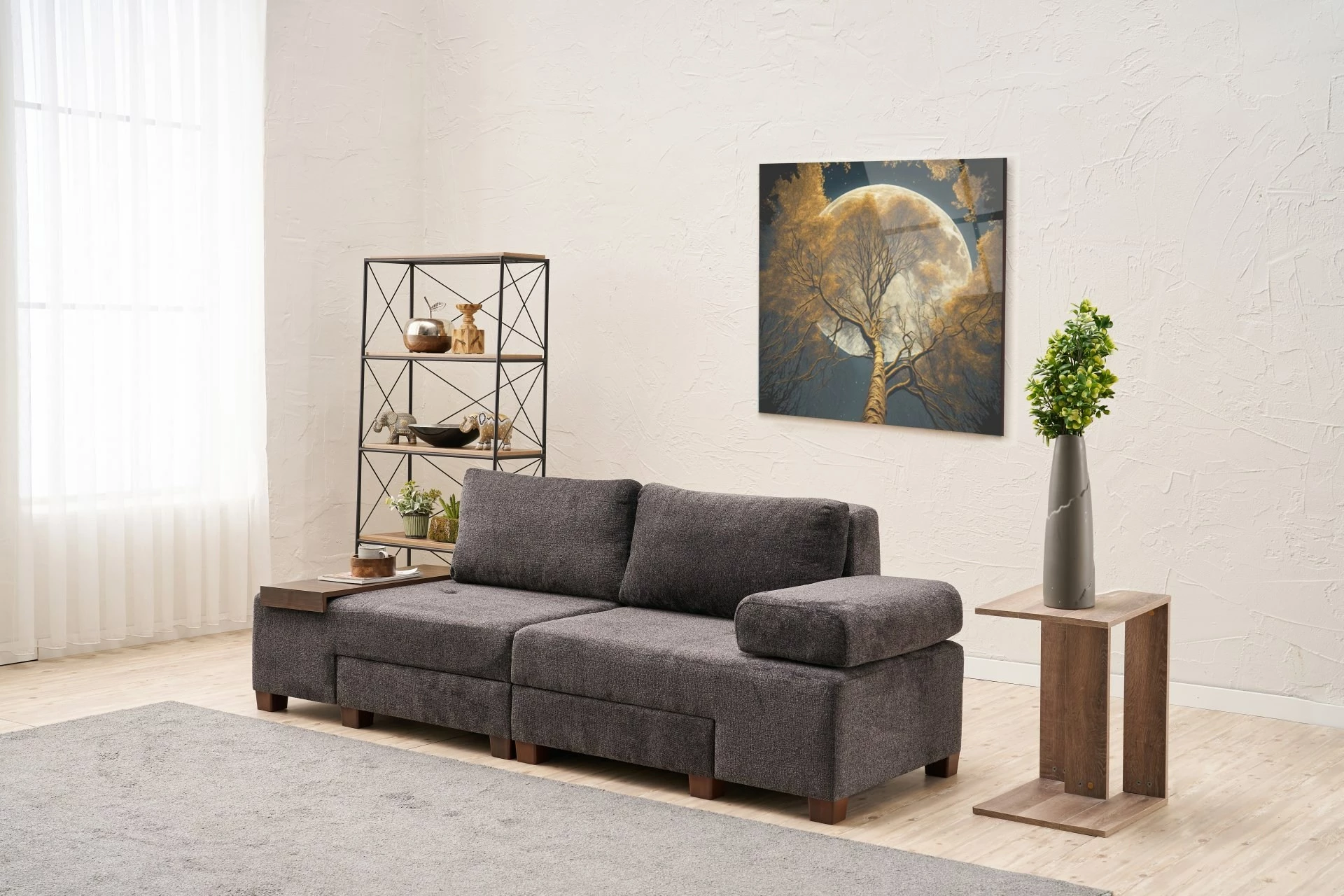 Krevat-sofá treshe, Atelier del Sofa, pëlhurë Perenna Chenille, antracit
