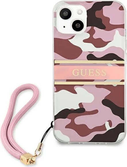 Mbështjellës Guess GUHCP13MKCABPI për iPhone 13 6.1", Camo Strap, rozë