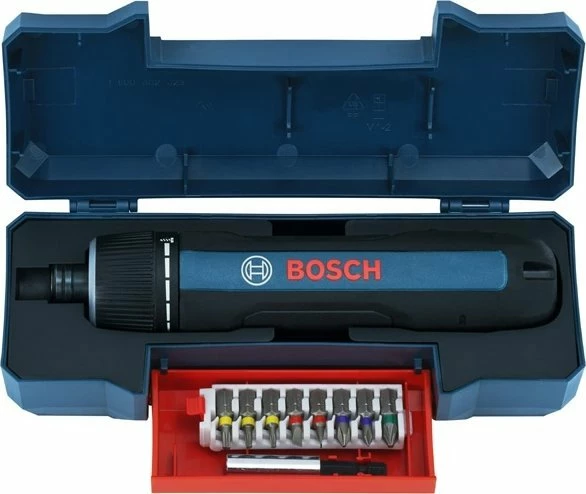 Kaçavidë pa kabllo Bosch GO 3.0 06019H2201, 3.6 V, 2 Ah, 5 Nm, USB-C, me 8 bita + kasë, e zezë/blu