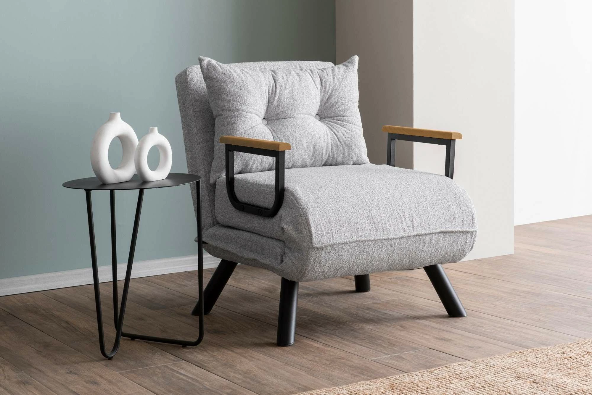 Krevat-karrige një vendës, Atelier del Sofa, Sando Single, material teddy, ngjyrë gri