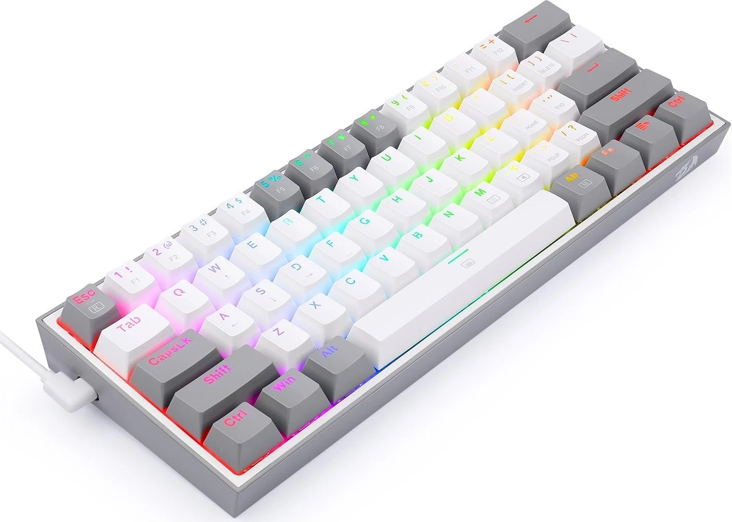 Tastierë Redragon K617 Fizz RGB, me ngjyra bardhë-gri