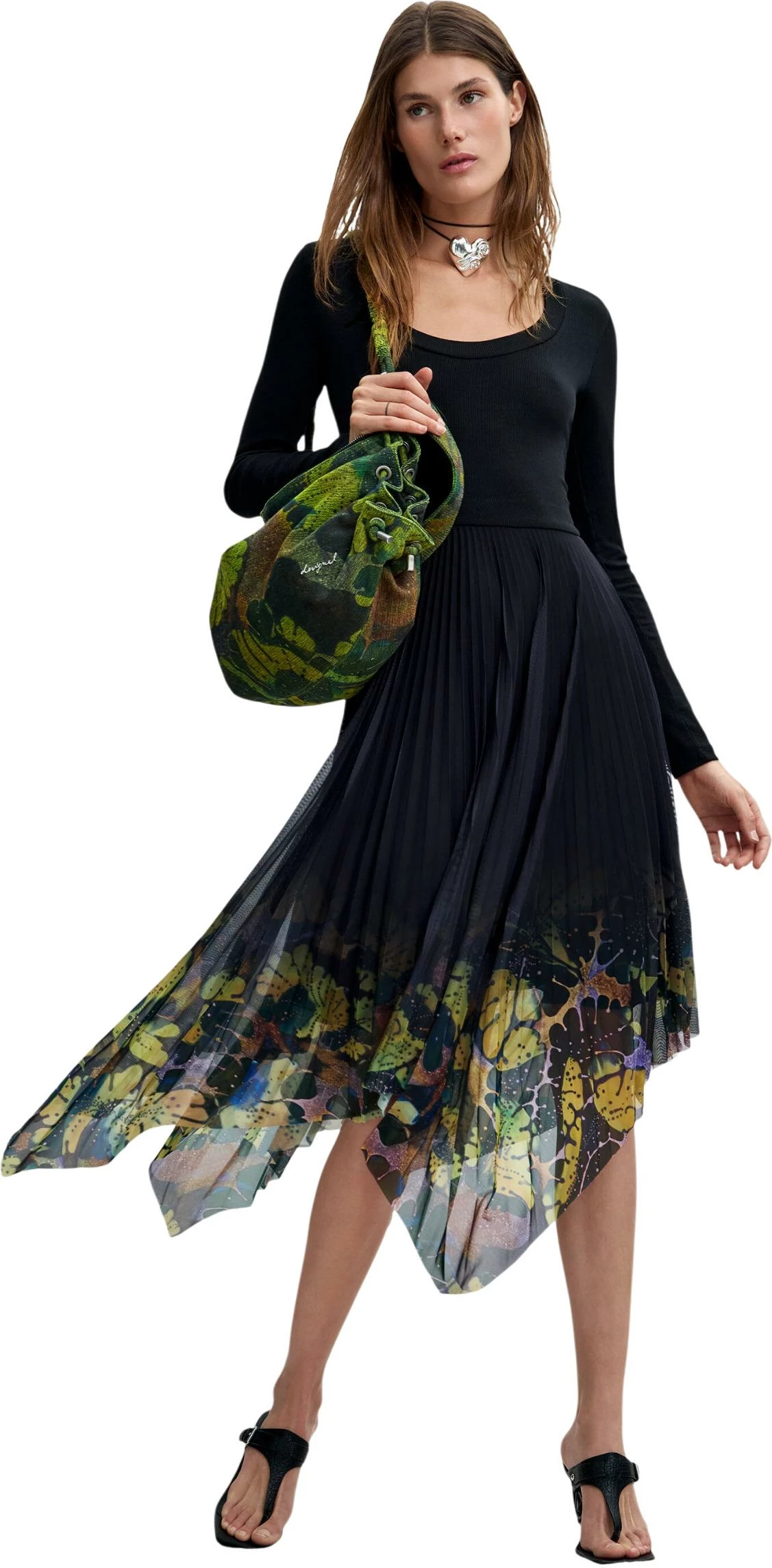 Fustan i gjatë për femra Desigual VEST_ALBA_LACROIX 26WWVK10, i zi