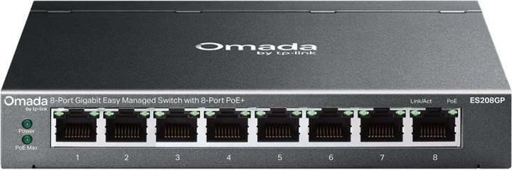 Switch TP-Link ES208GP 8-port Gigabit me PoE+ i menaxhueshëm, i zi