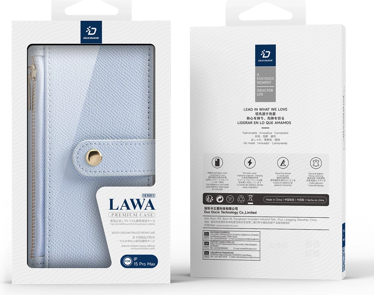 Mbështjellës Dux Ducis Lawa për iPhone 15 Pro Max, lëkurë, kaltër