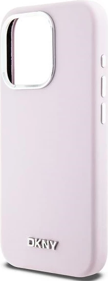 Mbështjellës DKNY Liquid Silicone Small Metal Logo MagSafe për iPhone 15 Pro, rozë