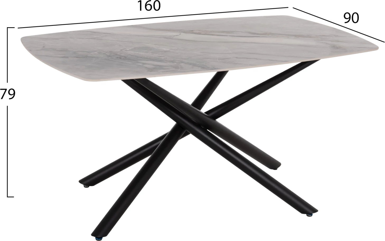 Tavolinë ngrënie ISKA FH18420, sipërfaqe qeramike, mermer bardhë/kafe, 160x90x79 cm