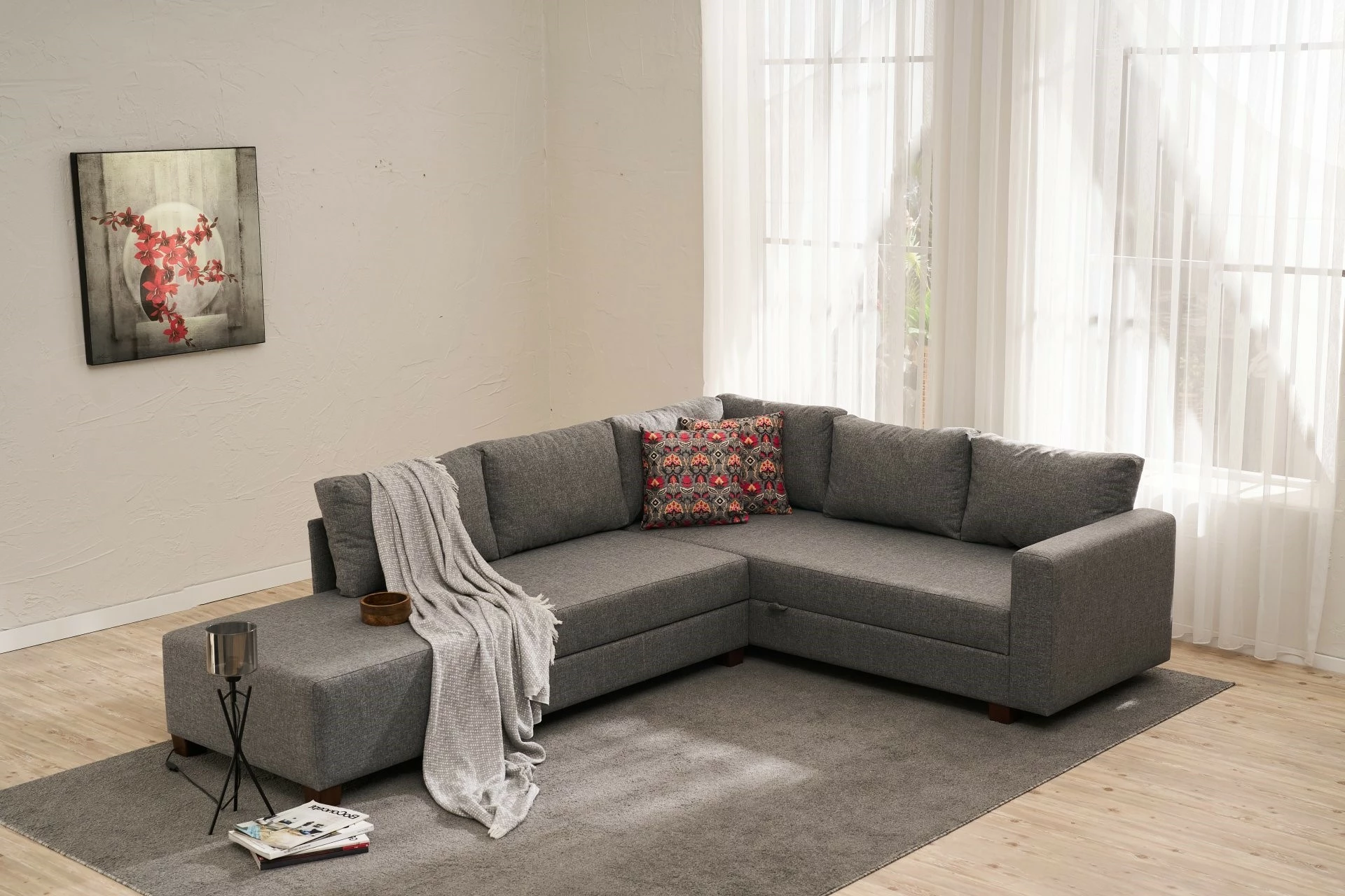 Kënd-sofë krevati Atelier del Sofa, kënd i djathtë, ngjyrë gri