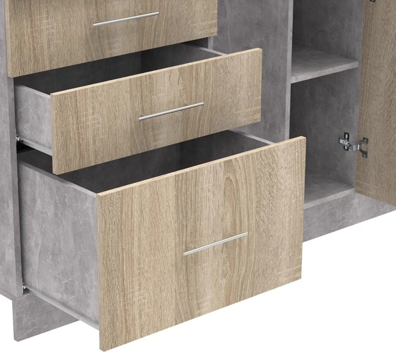 Njësi kuzhine Festa III melaminë, sonoma dhe sipërfaqe pune ngjyrë gri e lehtë, 140x60x85cm