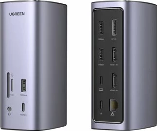 Stacion dokimi Ugreen CM555, 12 porta, USB-C, 8K, Ethernet, Argjendtë