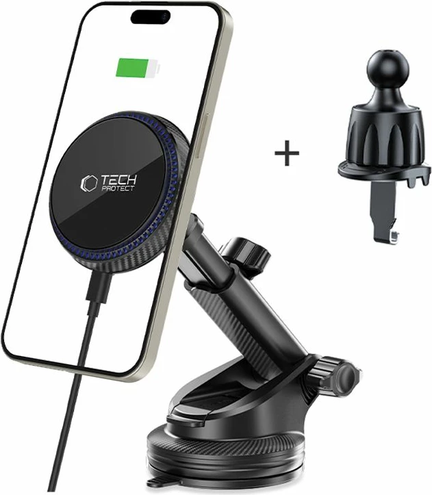 Mbajtës magnetik për veturë Tech-Protect MM15W-V4 me MagSafe, 15W, i zi