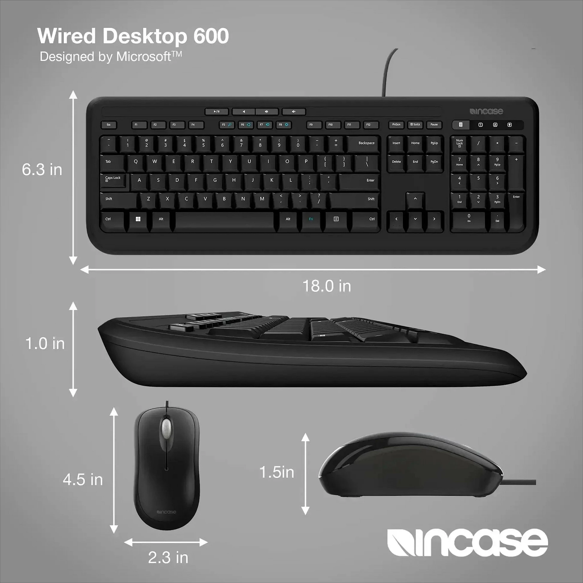 Set tastierë dhe maus Incase Desktop 600, USB me kabllo, layout UK QWERTY, i zi