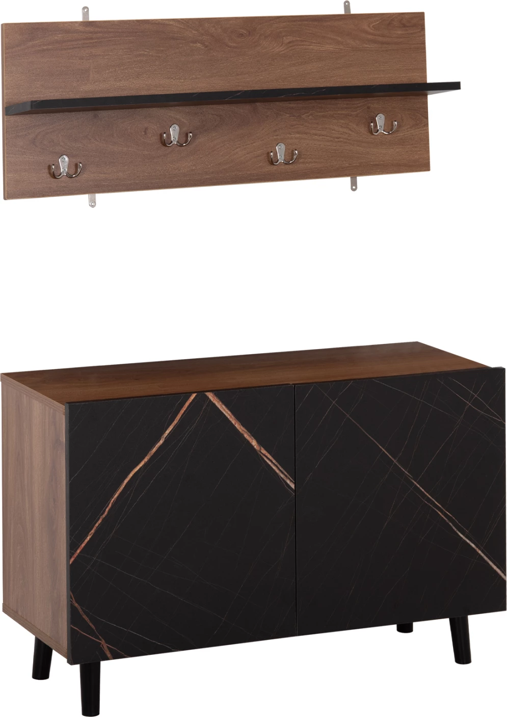 Set mobilje për hyrje Delphine FH8876.13, melamin, mermer i zi-arre, 80x31.5x52 cm