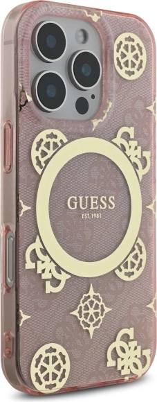 Mbështjellës Guess IML Peony On 4G Background MagSafe për iPhone 16 Pro, Rozë