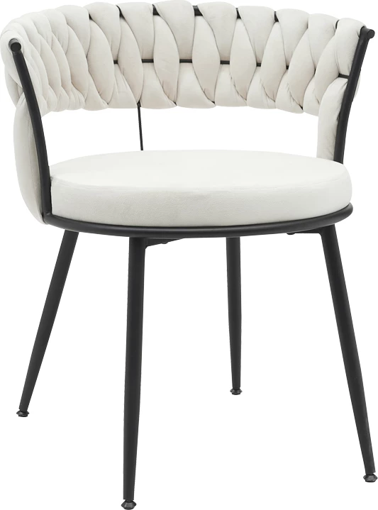 Karrige Alkia në kadife bezhë me këmbë metali të zezë 60x57x68cm