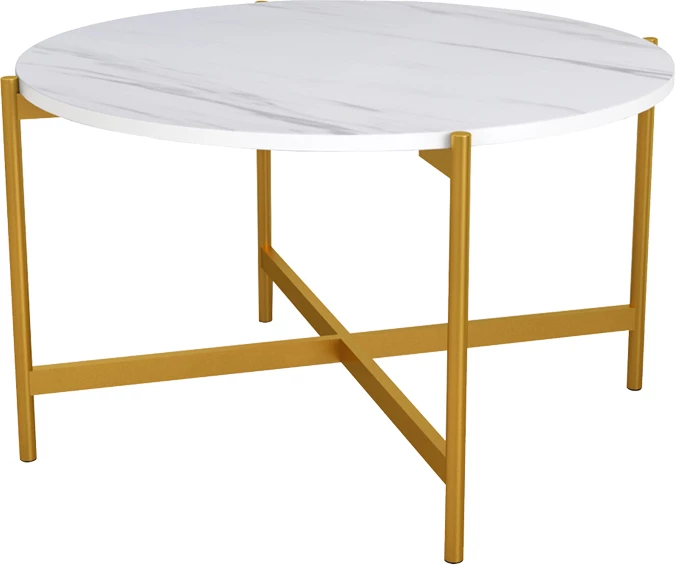 Tavolinë kafeje Aisle, mermer i bardhë, metal i artë, D80x45cm