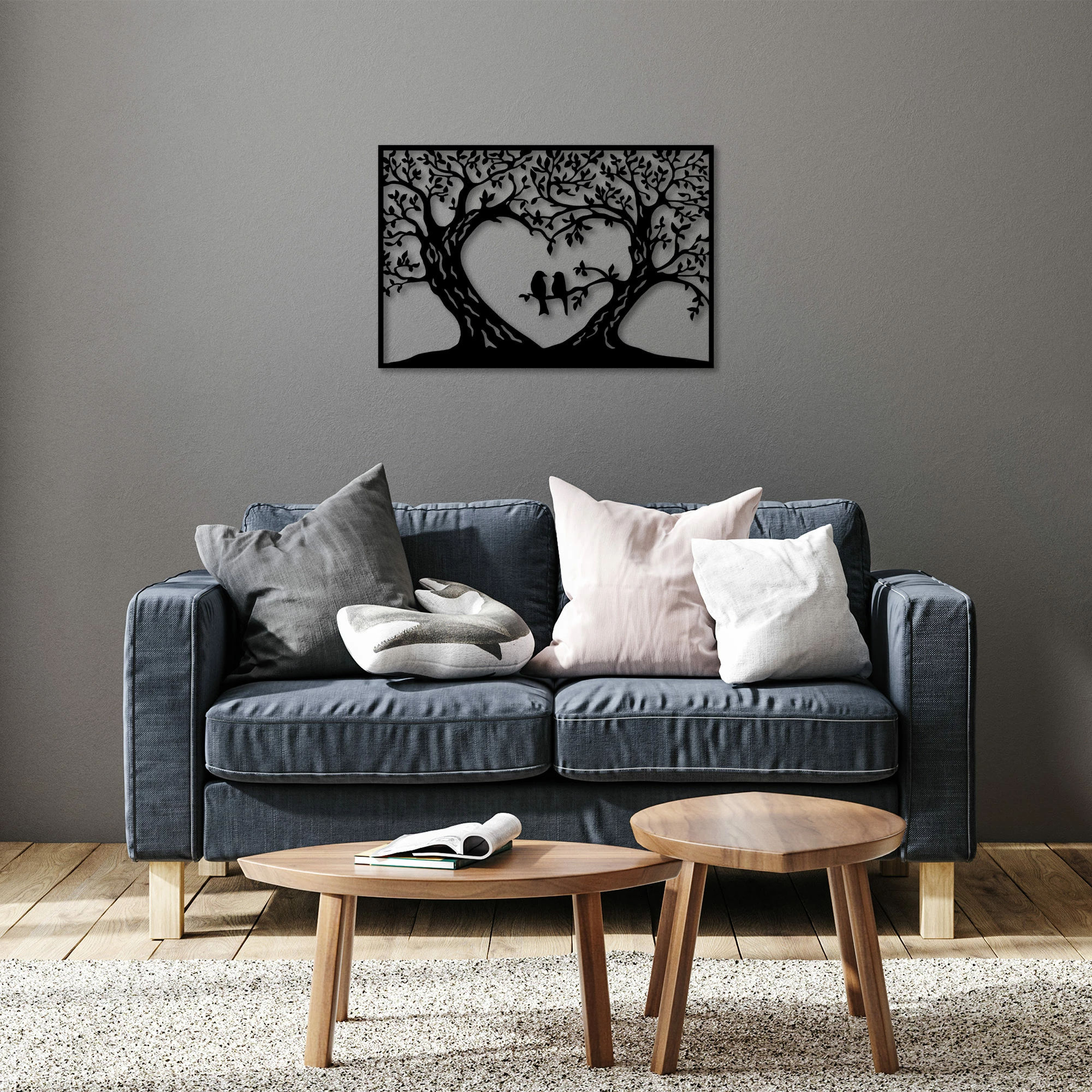 Aksesor muri dekorativ prej metali, Wallity, Birds Love - 280 S, ngjyrë e zezë, 46x69cm
