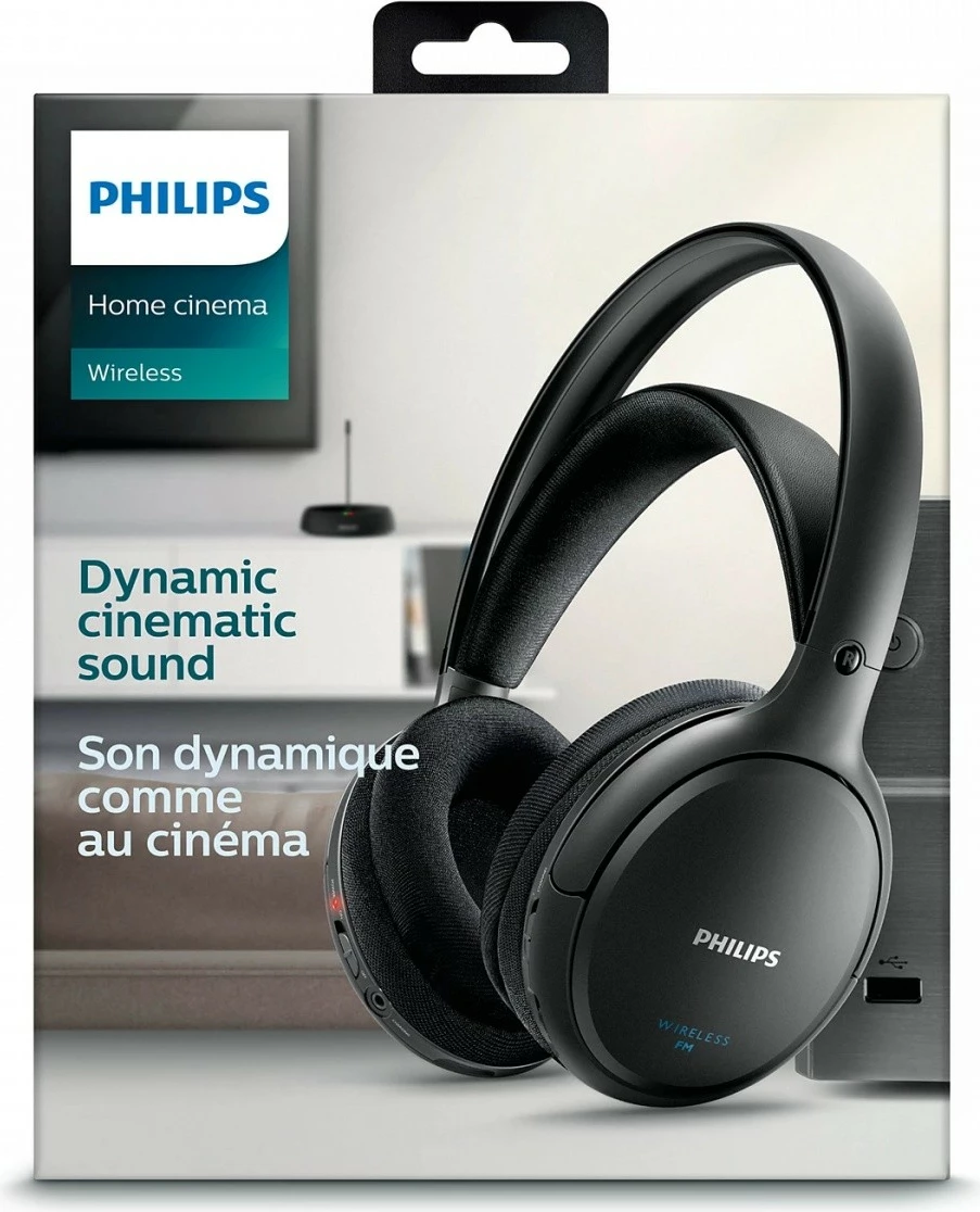 Kufje wireless Philips SHC5200/10 over-ear RF 100 m 14h stereo pa mikrofon, set me bazë, të zeza