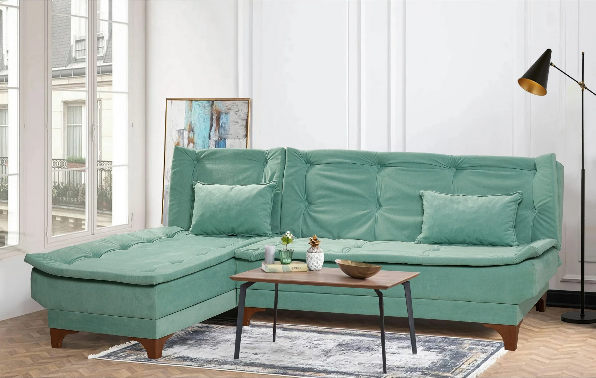 Kënd divan-krevat Atelier del Sofa, Kelebek kënd majtas, ngjyrë jeshile deti