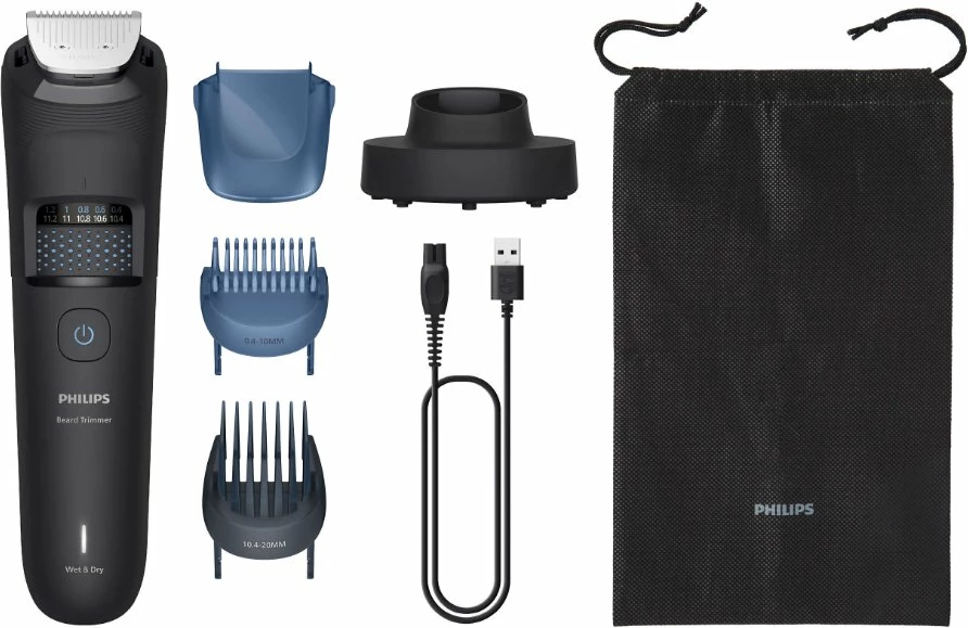 Trymer mjekre Philips Beardtrimmer 5000 BT5780/15, 20 nivele 0.4–20 mm, 100 min, karikim 60 min, i zi, set me 2 krehra + bazë karikimi + çantë