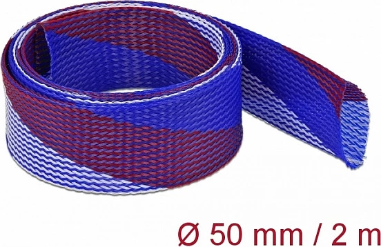 Sleeve e thurur për kablla DeLOCK, 2 m x 50 mm, elastike, blu/kuqe/bardhë
