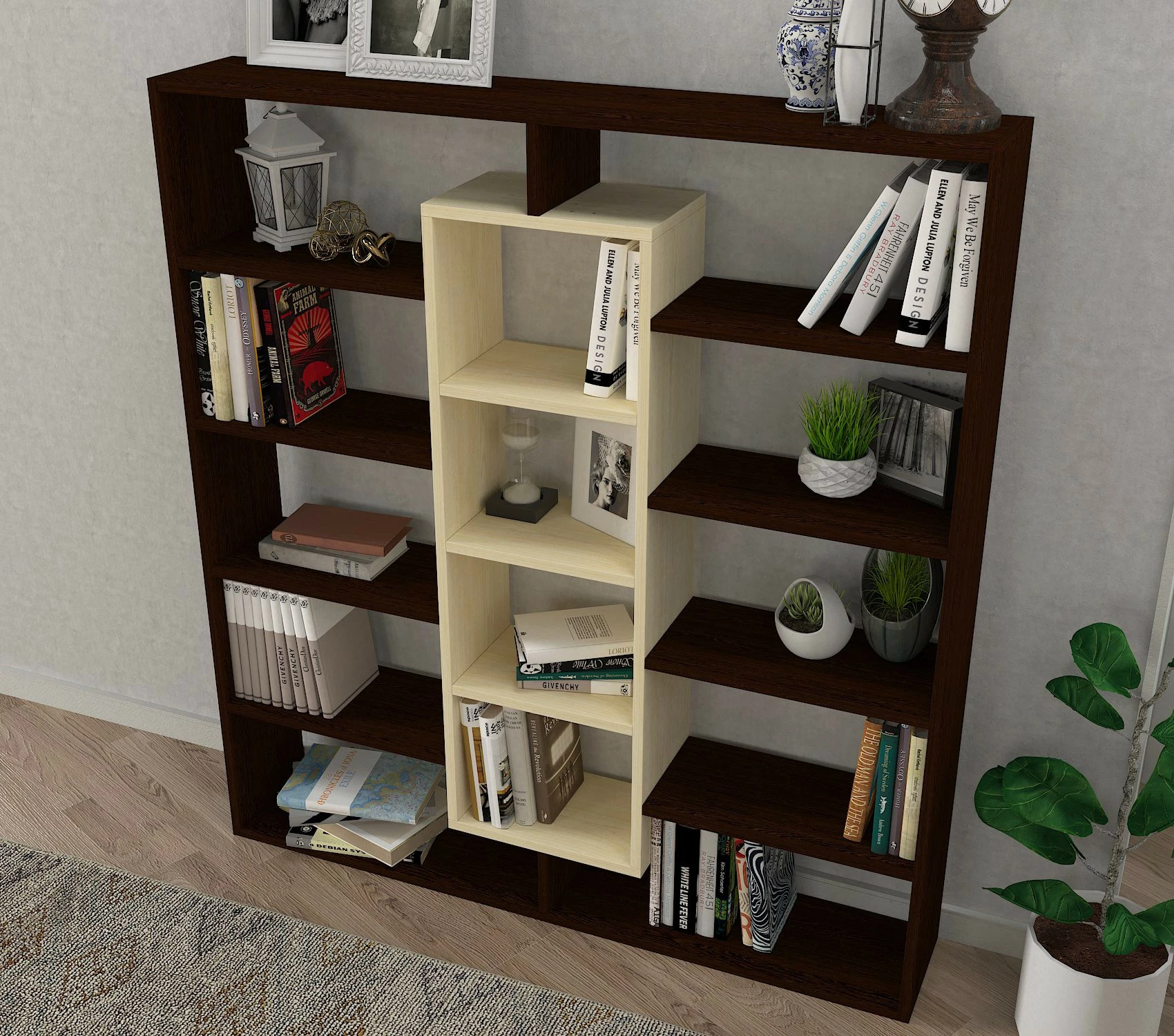 Raft librash Hanah Home, Ample, ngjyrë lis dhe kafe, 125x135.7x22cm