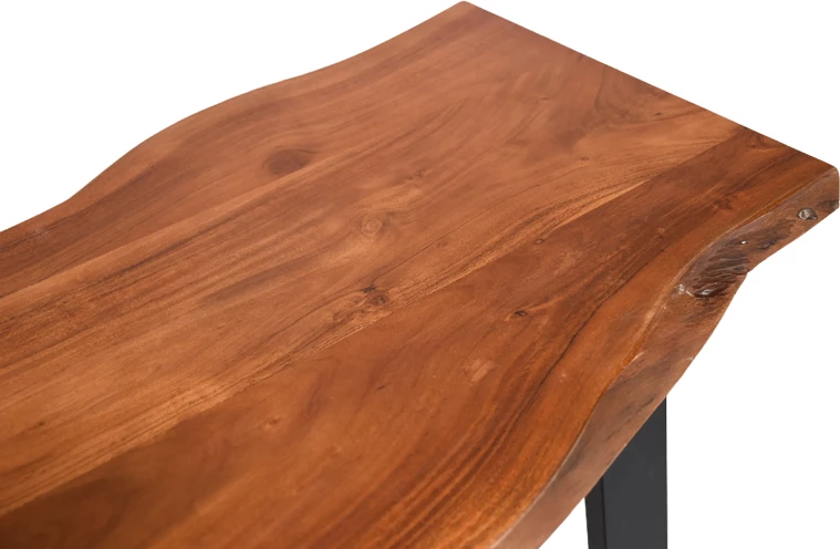 Tavolinë për bar Miles, dru akacie masiv, ngjyrë arre, këmbë metalike të zeza, 120x53x97cm