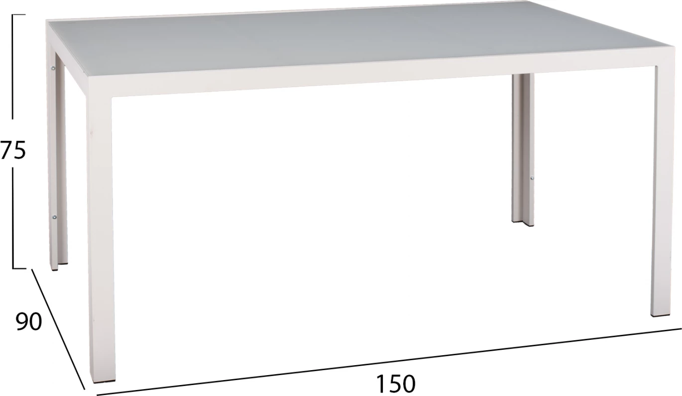 Tavolinë metalike, ngjyrë e bardhë akulli, me xham, FH5767.03, 150x90x75 cm