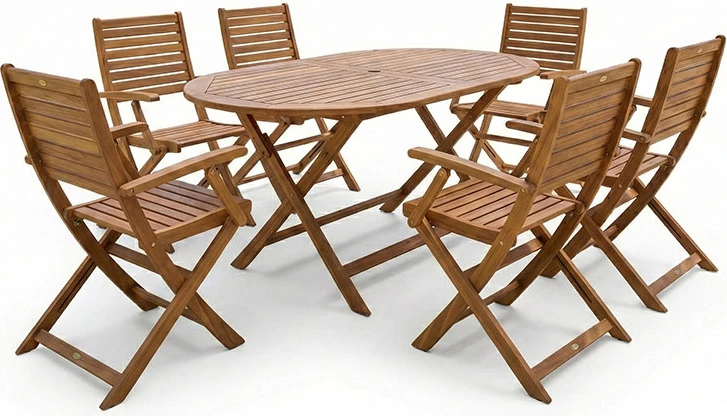 Set tavoline me karrige për terasë Gorpo-Falov, dru akacie natyrale, 7 copë, 130x80x72cm