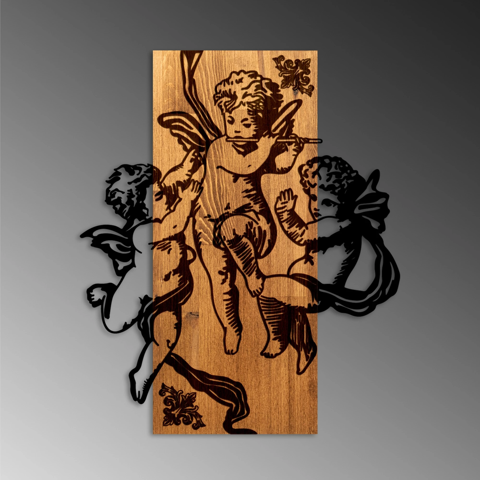 Aksesor dekorativ prej druri për mur, Wallity, Eros Team, ngjyrë arre dhe e zezë