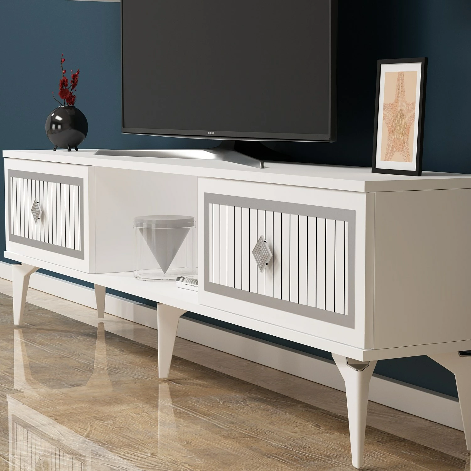 Komodë TV Hanah Home, Nil, e bardhë, argjend