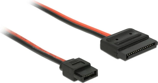 Kabllo adapter DeLOCK 84857, SATA 15-pin në Slimline SATA 6-pin, 0.24 m, e zezë/kuqe