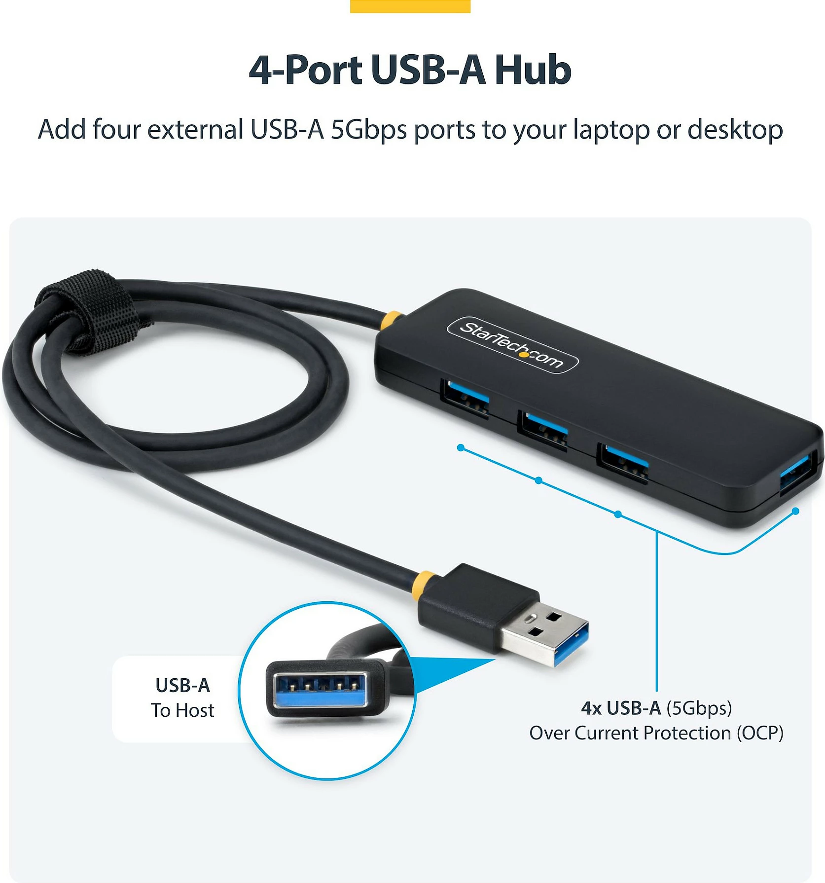 Hub USB StarTech 4-Port USB-A, USB 3.2 Gen 1 5Gbps, kabllo 61cm, i zi