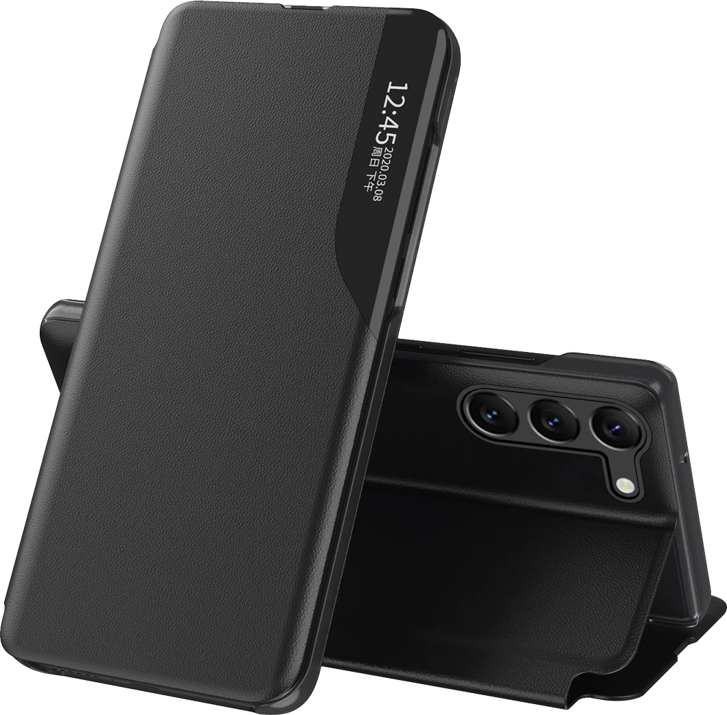 Mbështjellës Hurtel Eco Leather View Case për Samsung Galaxy S23+, i zi