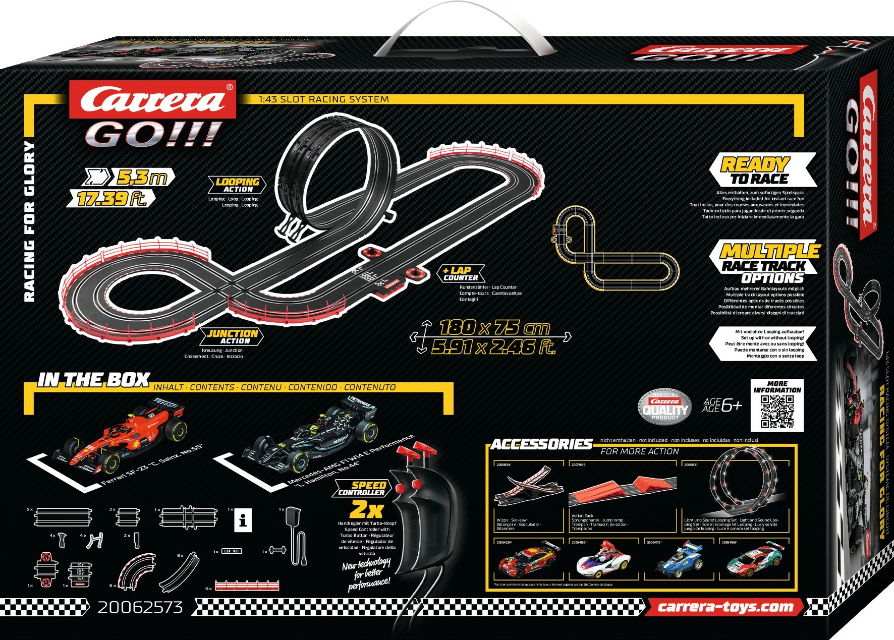 Set garash Carrera GO!!! Racing for Glory, 2 makina, pistë 5.3m, multikolor